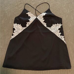 New $48 Express Black and White Lace Trim Blouse Strappy Sexy Baddy Date Night